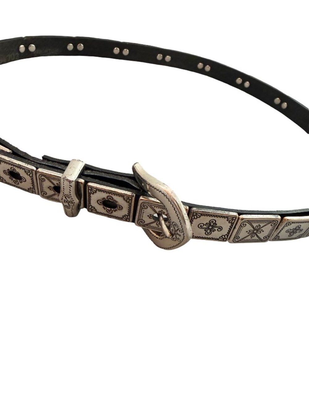 Brighton Black Silver Studded Tile Concho Belt Vintage Southwestern Link Women's - Picture 6 of 10